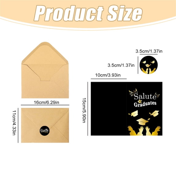 Graduation Cards Pack - 6Pcs Graduation Card Packs with Envelopes, Congratulations Grad Gifts for Her Him, 4 x 6 inches, Black and Gold, 6 Unique Designs, #B