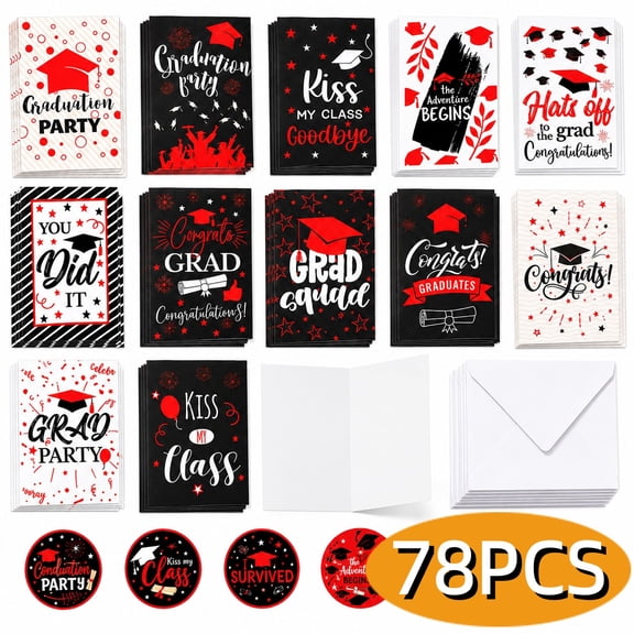 Graduation Cards for Grad Gift Greeting Cards with Envelopes College & High School Graduation Party Supplies Black Red