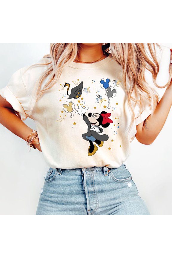 Graduation Cartoon Bow Minnie Shirt Class of Grad Gift Celebration Mouse Tee Comfort Color Unisex Cotton T-Shirt, Size S-5XL
