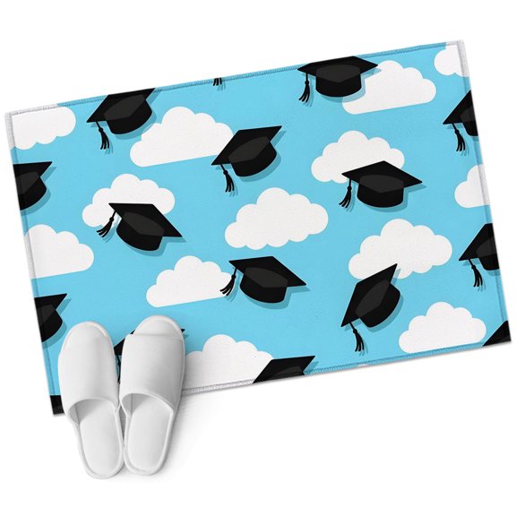 Graduation Celebration Bathroom Rug Washable 2x3 Entryway Rug Non Slip Blue Sky Caps Front Door Mat Low Pile Indoor Doormat Throw Floor Carpet for Kitchen Bedroom Entrance