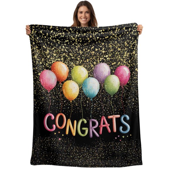 Graduation Celebration Blanket Soft Cozy Warm Twin Blanket for Bed, Plush Fuzzy Flannel Blankets for Sofa, Colorful Balloons Congrats Throw Blankets for Couch, Lightweight Gifts for Women, 60"x80"