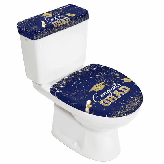 Graduation Topper Design Graduation Celebration Elastic Toilet Lid and Tank Covers Set, Blue ...