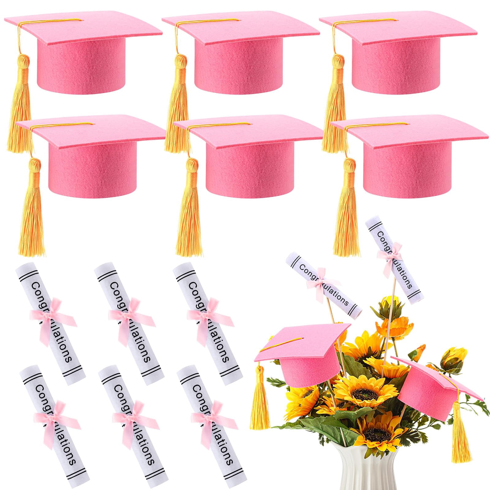 Graduation Procession Stick Graduation Centerpiece Sticks 12 Pink and Gold Party Decoration Kit ...