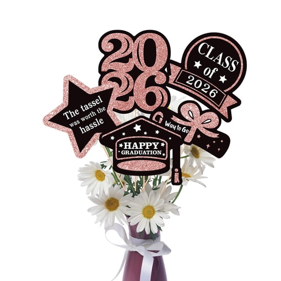 Graduation Centerpiece Sticks 2026, 5PCS Congrats Grad Glitter Table Toppers for Class of 2026 Graduation Party Favors I