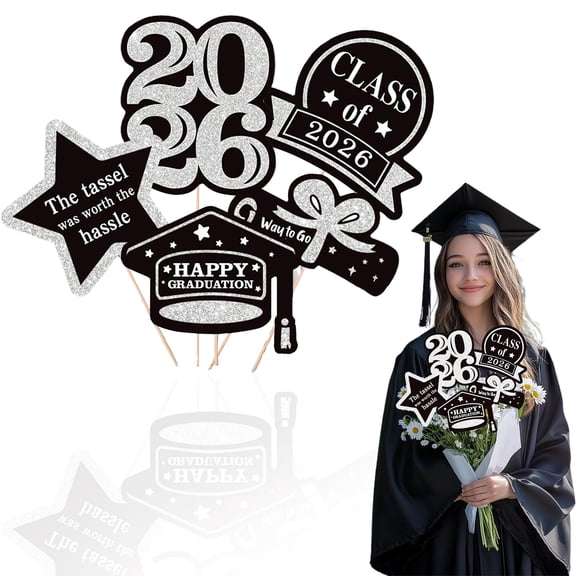 Graduation Centerpiece Sticks Verdsylv Class of 2026 Graduation Centerpiece Sticks - 5 Pack Table Decor Toppers for College Grad Party, Table Decor Toppers, Silver