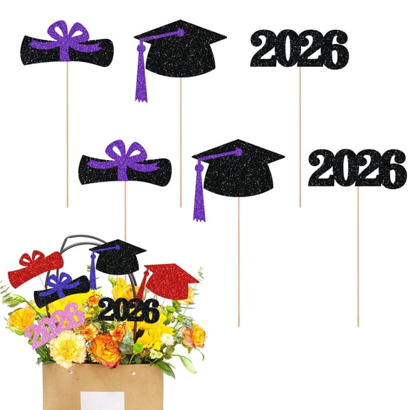 Party Supplies,Graduation Centerpieces For Tables Toppers 6PCS Glitter Graduation Cutouts Cap Sticks Vase Decor Confetti Class For College Graduation