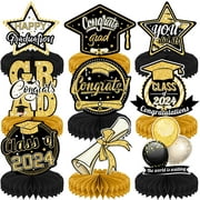 Graduation Centerpieces for Tables 2024, Black and Gold Graduation Decorations 2024,Congrats Grad Honeycomb Centerpieces,9PCS Class of 2024 Graduation Party Decorations Party Favor Supplies