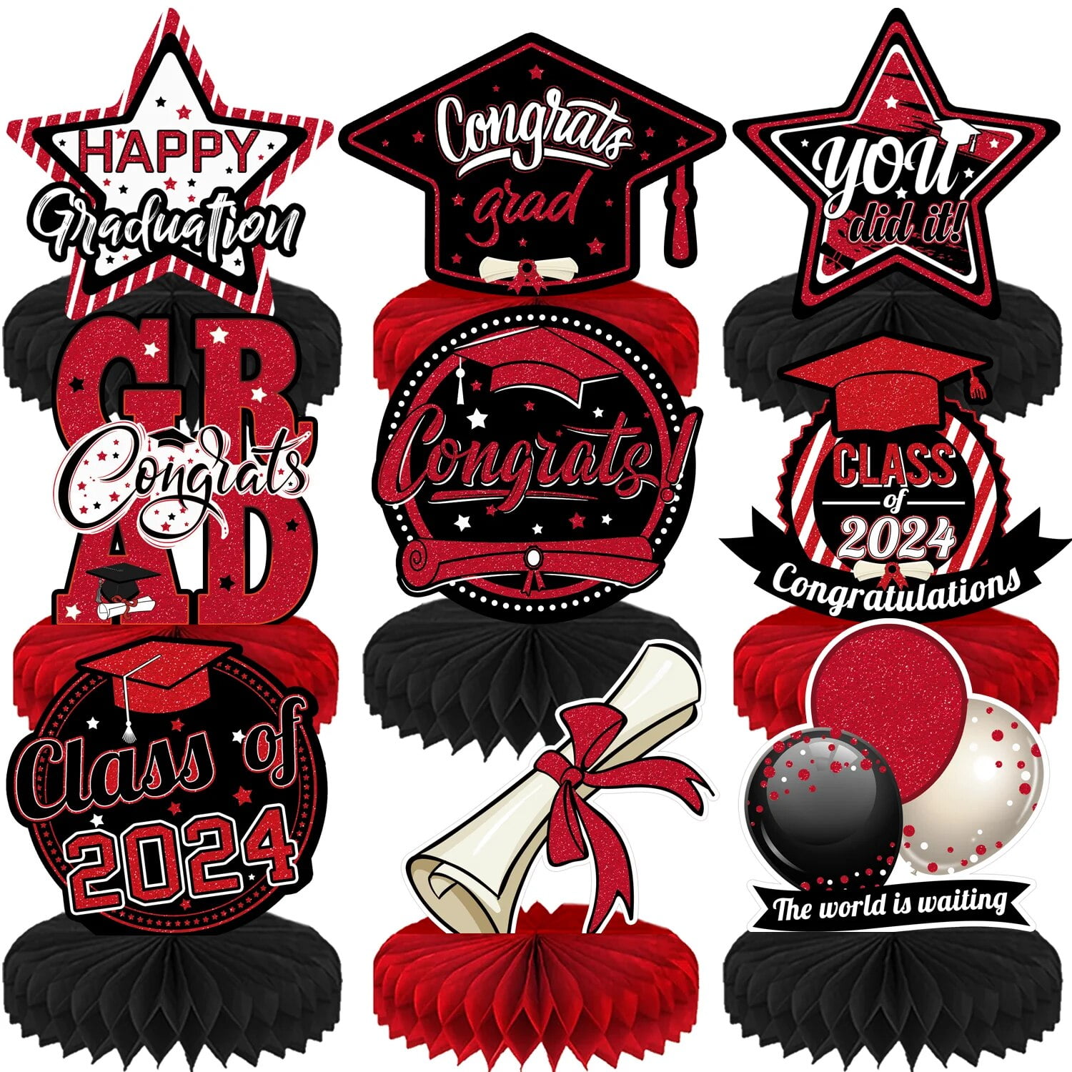 Graduation Centerpieces for Tables 2024, Red and Black Graduation