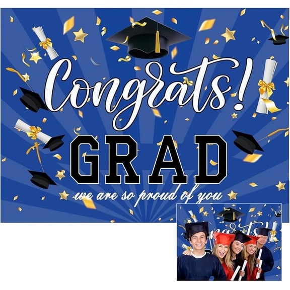 Graduation Ceremony Photography Backdrop Congrats Grad Blue Graduation Season Prop School Graduation Ceremony Background Blue Graduation Party Banner Backdrop