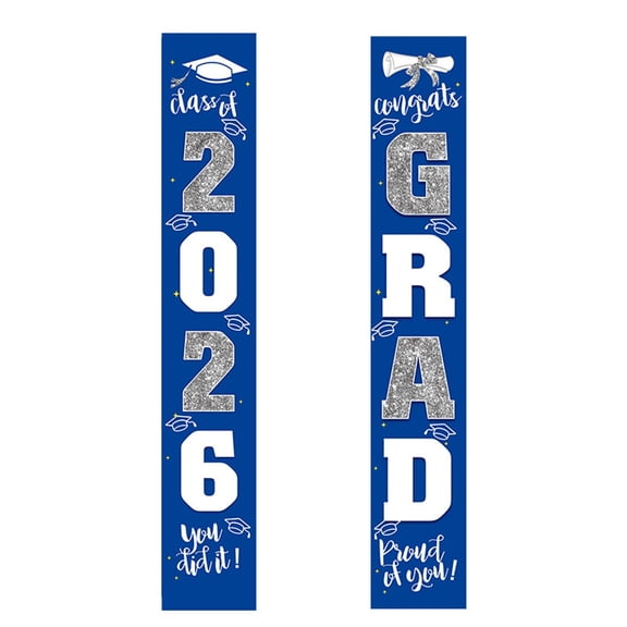 Graduation Class of 2026 Congrats Grad Banner Porch Sign Blue Grad Party Decor Durable Polyester Material Easy Hang for College High School Graduation