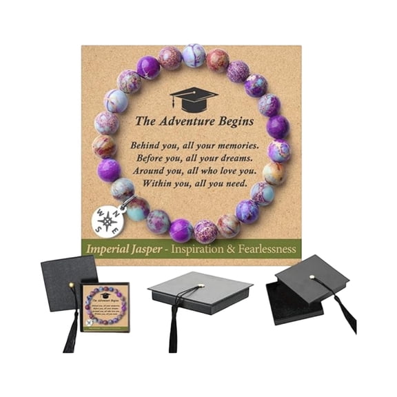 Graduation Compass Bracelet 2026, Imperial Jasper and Compass Charm Bracelet, Ideal College Graduation Gifts For Her And His, Motivational Bracelets A