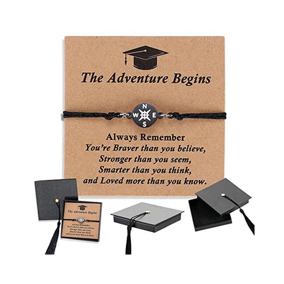 Graduation Compass Bracelet for Men and Women | Adjustable Woven String Band | Unique 2025 High School and College Graduation Gift Set with Hat Box and Inspirational Quote Card