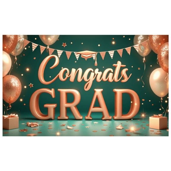 Graduation Congrats Banner Gold Balloons Decorative Design for Graduation Party School Event Indoor Decoration