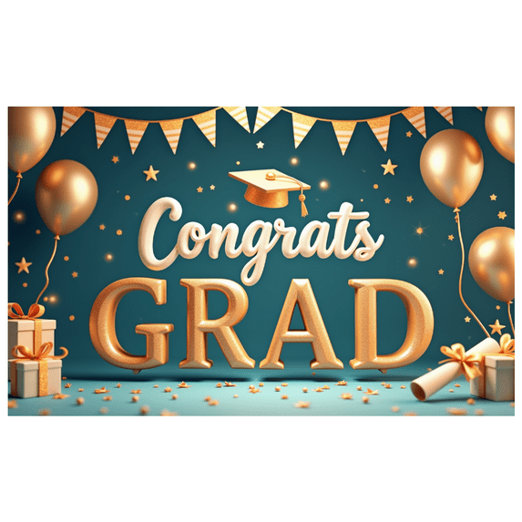 Graduation Congrats Banner Gold Balloons Decorative Design for Graduation Party School Event Indoor Decoration