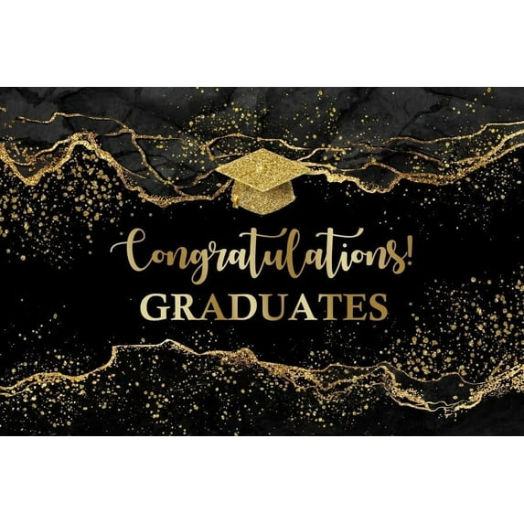 Graduation Congrats Grad Backdrop Class of 2025 Black Gold Balloon Background Congratulations Graduate Prom Party Decorations Background Birthday Party Cake Table Banner Photo Booth