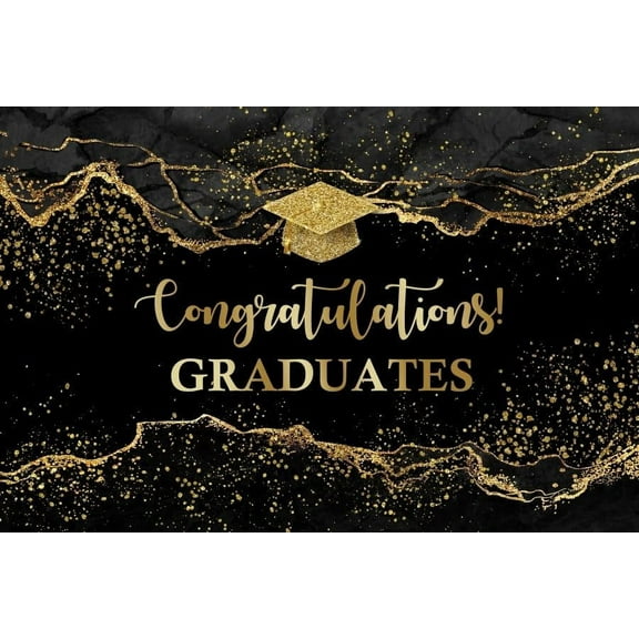 Graduation Congrats Grad Backdrop Class of 2025 Black Gold Balloon Background Congratulations Graduate Prom Party Decorations Background Birthday Party Cake Table Banner Photo Booth