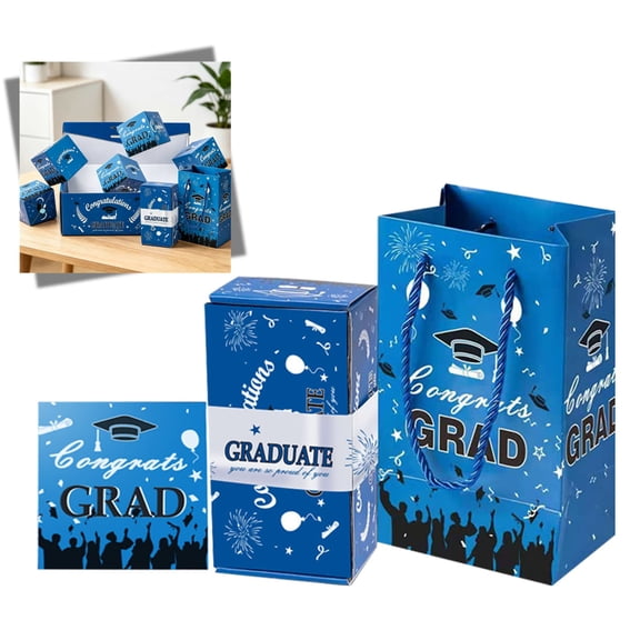 Graduation Congrats Grad Pop-Up Explosion Gift Box, Surprise Box with Matching Bag, Perfect for High School College Graduation Party Favors & Keepsake Gifts,Blue