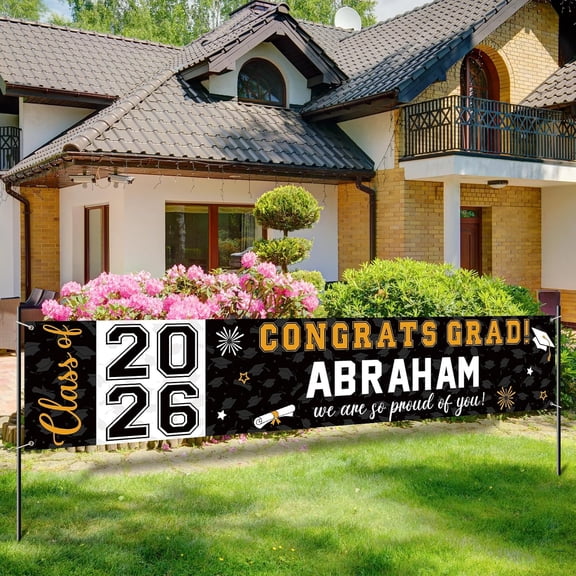 Graduation Congratulations Banner Decorations, Class of 2026 Personalized Graduation Banner 118*19.6in, Custom Banner Backdrop for High School College Graduation Party Supplies, Green