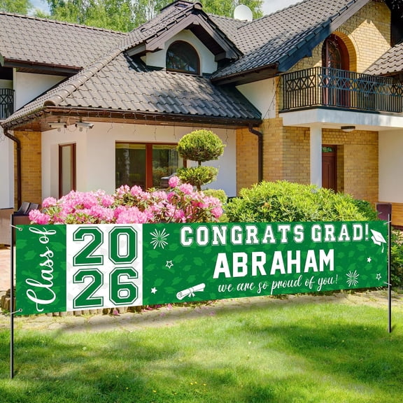 Graduation Congratulations Banner Decorations, Class of 2026 Personalized Graduation Banner 118*19.6in, Custom Banner Backdrop for High School College Graduation Party Supplies, Green