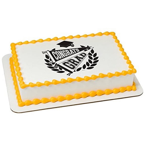 Graduation Congratulations Grad Edible Cake or Cupcake Topper fits 1/4 sheet cake or larger fits 1/4 Sheet cake or larger