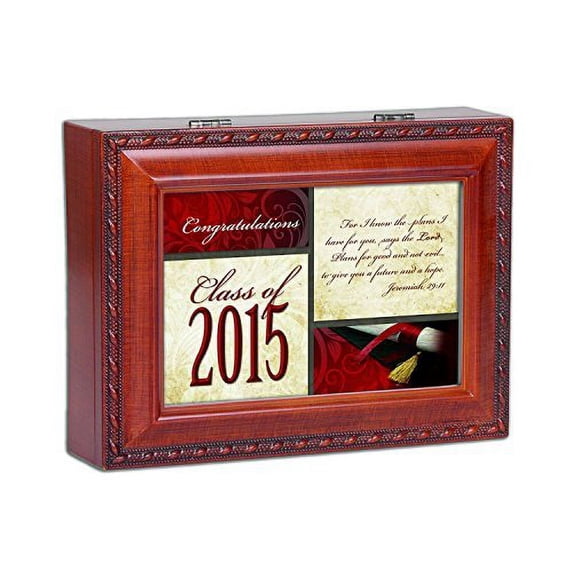 Graduation Cottage Garden Wood Grain Finish Jewelry Music Box - Plays Song What a Wonderful World