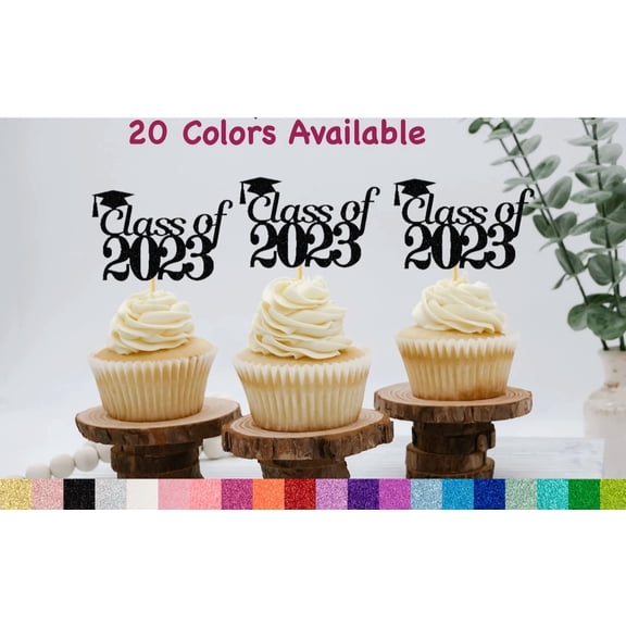 Graduation Cupcake Toppers Class Of 2023 Glitter Graduation Favors (Set Of 12)