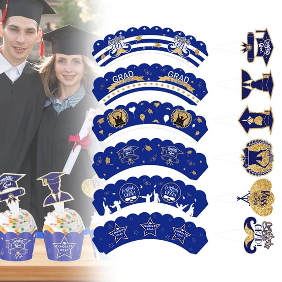 Graduation Cupcake Toppers Class of 2026 Grad Cake Picks Decorations with Glitter Cap Design for Party Dessert Table Favors 6 Sets,1Set/6PCS,A