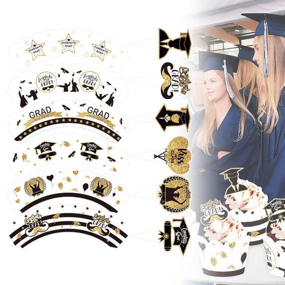 Graduation Cupcake Toppers Class of 2026 Grad Cake Picks Decorations with Glitter Cap Design for Party Dessert Table Favors 6 Sets,1Set/6PCS,C