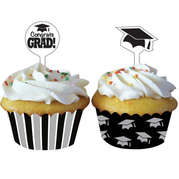 Graduation Cupcake Wraps With Toppers