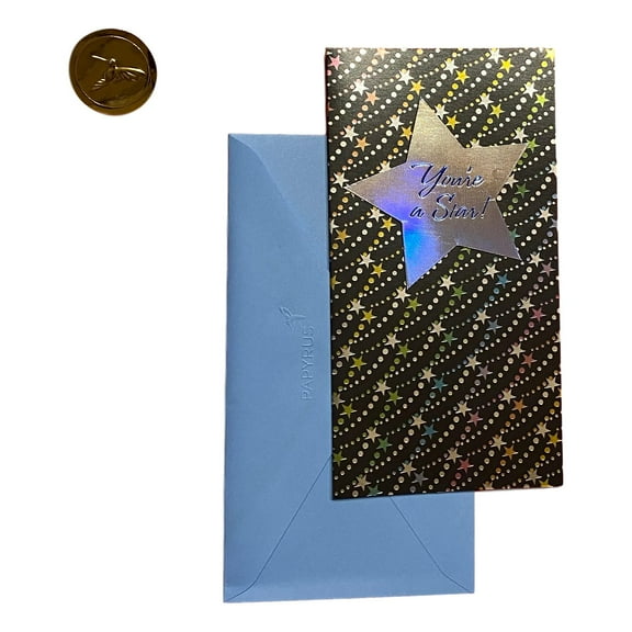 Graduation Day Greeting Card - You're a Star! - Deluxe, Textured Paper, Tipped Insert, Foil Accents, Die Cut, Raised Embellishments, Seal, with stars