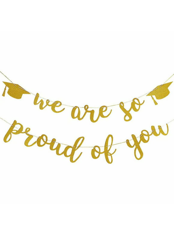 Graduation Decoration 2024 Banner Gold Glittery We are So Proud of You Congrats Grad Banner Congratulations Party Backdrop Supplies Gold
