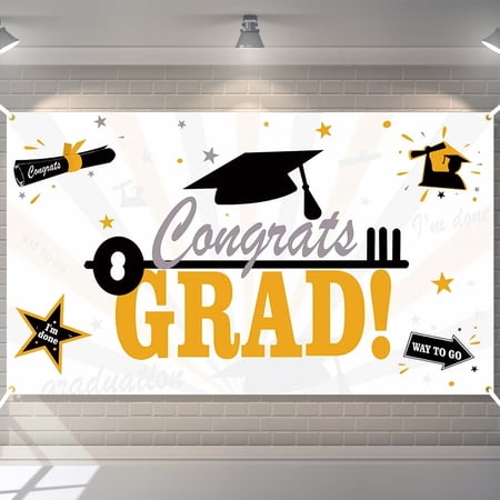 Graduation Decoration 2026 Banner Congrats Grad Black and Gold 2026 Party Supplies - Class of 2026 Banner for Graduation Decor (45X78 Inches)