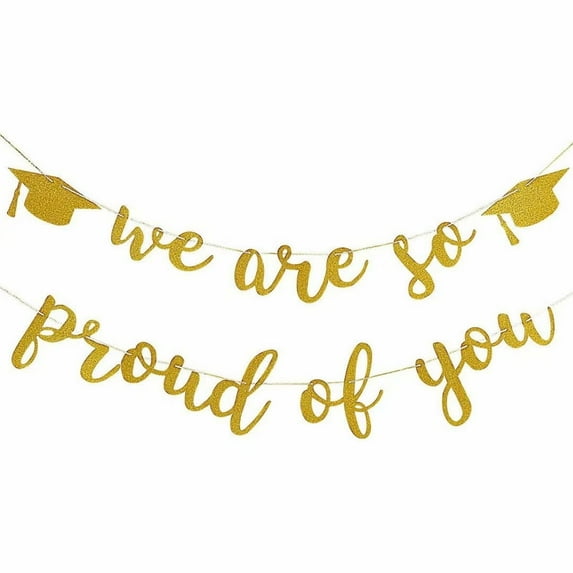 Graduation Decoration 2025 Banner Gold Glittery We are So Proud of You Congrats Grad Banner Congratulations Party Backdrop Supplies Gold