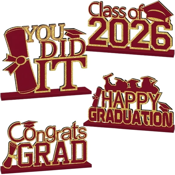 Graduation Decoration 2026 Class Grad Wooden Ornament, Congrats Grad Congratulatory Sign, Decorative Wooden Tabletop Ornament for Graduation Party Home Indoor Festival Decor