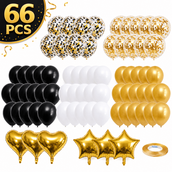 Gold and White Graduation Decorations Gold Balloons Party Supply Birthday Party Favors Black Star Gold White Confetti Kit for Wedding Baby Shower Party 66 Pcs