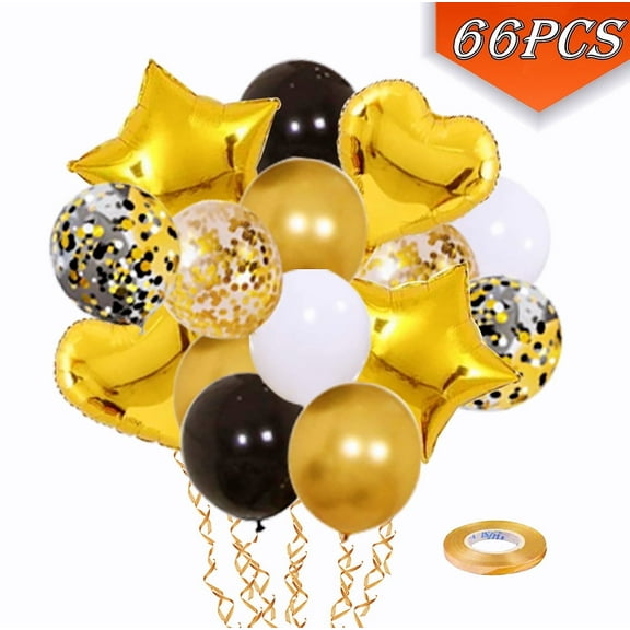 Gold and White Graduation Decorations Gold Balloons Party Supply Birthday Party Favors Black Star Gold White Confetti Kit for Wedding Baby Shower Party 66 Pcs