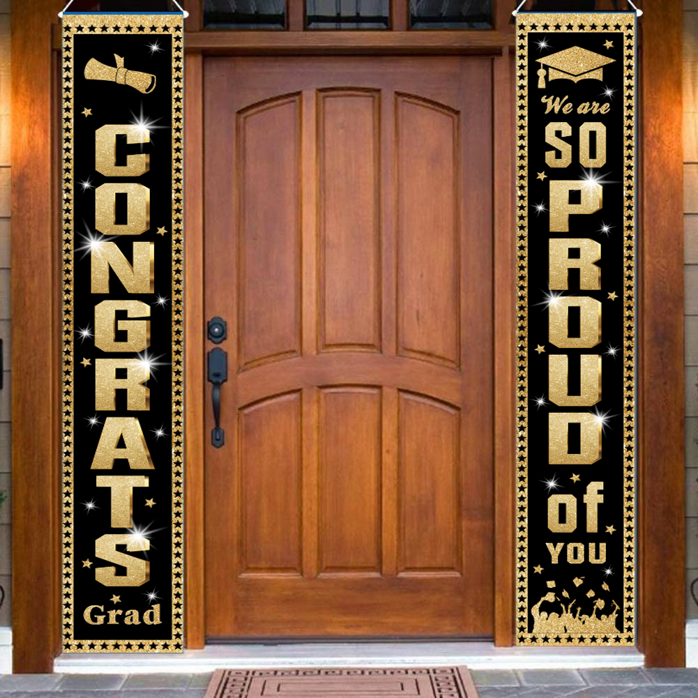 BLUE Gold Congrats Grad Banner XtraLarge, 72x44 Inch Graduation