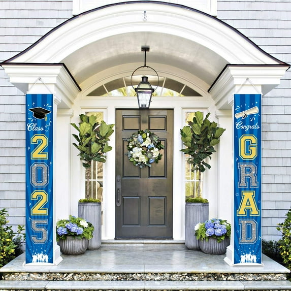 Graduation Decorations 2025 Banner - Congratulations Banner Graduation Party Supplies Porch Sign CLASS OF 2025 CONGRATS GRAD Hanging Flags Banners - Blue