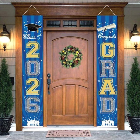 Graduation Decorations 2026 Banner - Congratulations Banner Graduation Party Supplies Porch Sign CLASS OF 2026 CONGRATS GRAD Hanging Flags Banners - Blue