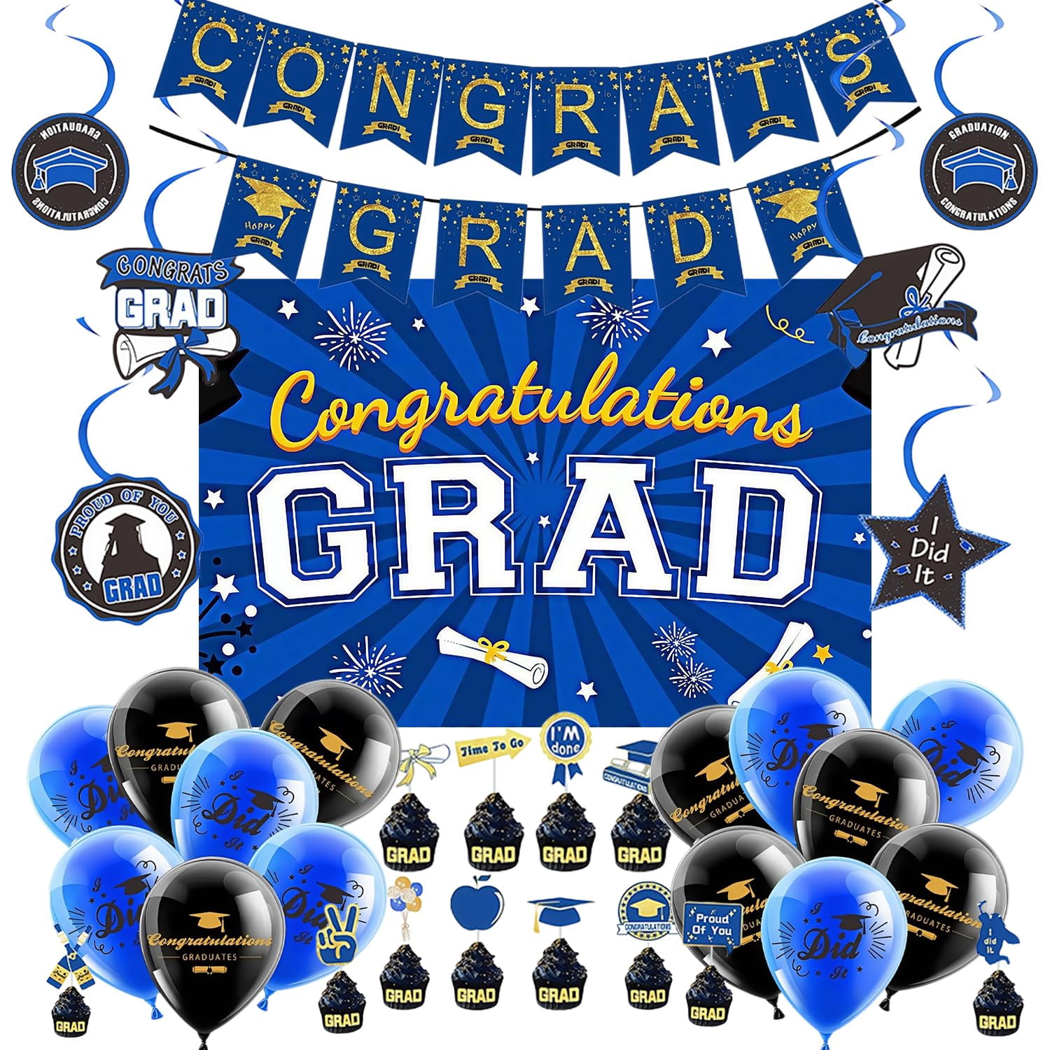 Graduation Decorations 2025 Blue DHF10 and Gold Class of 2025 Congrats ...
