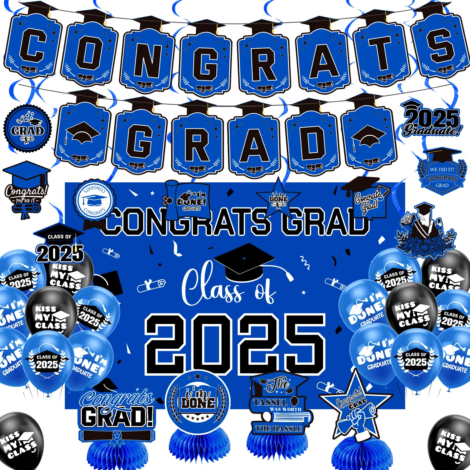 Graduation Decorations 2025 Blue IFF17 Themed Set - Congrats Grad ...