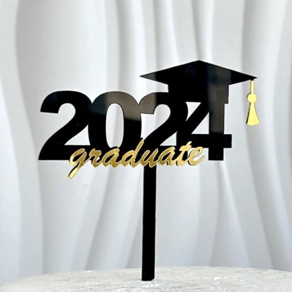 Huayishang Dessert Card Graduation Season Acrylic Cake Insert Five-Pointed Star 2024 Gold Surface, Kitchen Essentials Clearance Sale