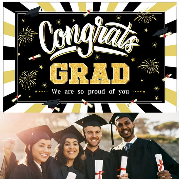 Graduation Decorations 2025 Clearance! Extralarge Congrats Grad Banner 180X110 Cm | Graduation Party Decorations 2023 Black and Gold | Graduation Banner 2023 | Graduation Decorations Class of 2023 |