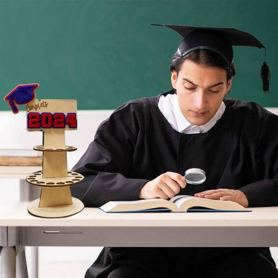 Graduation Decorations 2025 Desktop Ornament 2024 Graduate Gift Wallet Sturdy Graduation Organizer Wooden Graduation Holder Congratulation Card Rack, Home Decoration Desktop Ornament