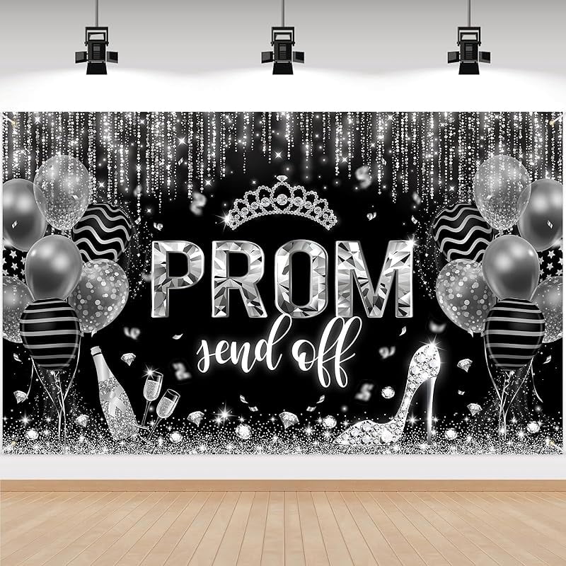 Graduation Banner 71x43 Inches - Class Of 2025 Decor With Balloons & Caps, Gold Silver Theme, Outdoor/Indoor Backdrop