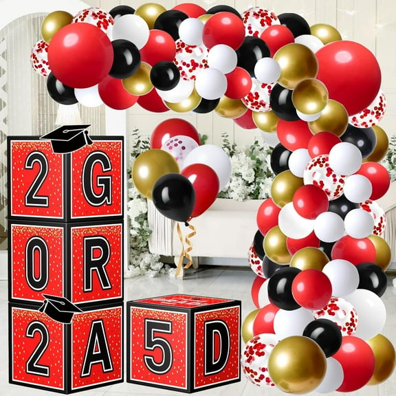 Graduation Decorations 2025 Graduation Party Decorations Set of 4 Boxes with 144pcs Balloons Arch Garland Kit Party Supplies for Any Grades Red