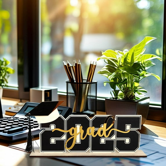 Graduation Decorations 2025, Graduation Season Wooden Display Stand – Natural Multi-Purpose Shelf for Books, Photos & Keepsakes | Handcrafted Engraved Design with Inspirational Wishes