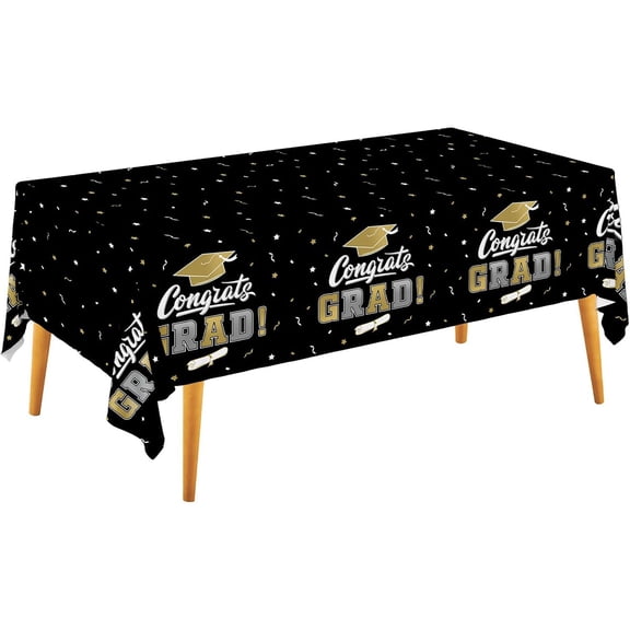 Graduation Decorations 2026 - 1 PCS Black Graduation Tablecloths,Plastic Disposable Congrats Grad Table Cover for College PhD Party Decorations Class of 2026 Party Supplies, 60x86inch