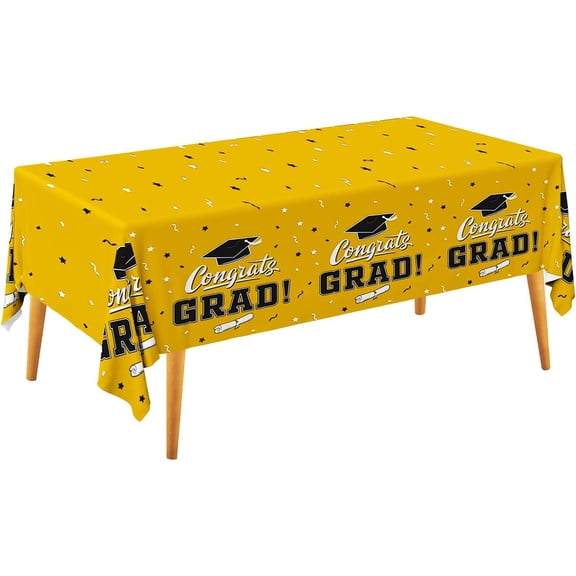 Graduation Decorations 2026 - 1 PCS Yellow Graduation Tablecloths,Plastic Disposable Congrats Grad Table Cover for College PhD Party Decorations Class of 2026 Party Supplies, 60x86inch