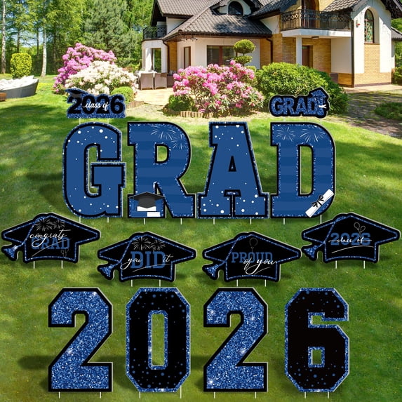 Graduation Decorations 2026, 14PCS Blue Graduation Yard Sign, Congrats ...